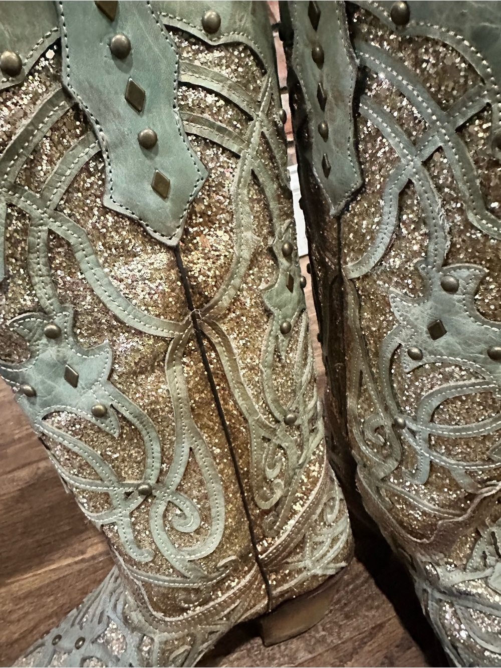Corral Teal and Gold Glitter Embellished Western Boots - Picture 6 of 11